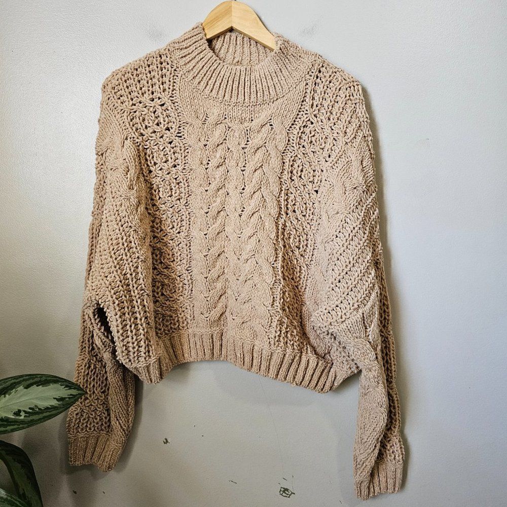 NWT POL TAN CHUNKY KNIT BATWING CHENILLE SWEATER SIZE L